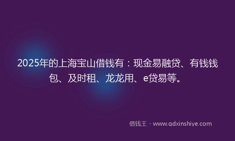 2025年的上海宝山借钱有：现金易融贷、有钱钱包、及时租、龙龙用、e贷易等。