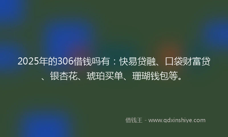 2025年的306借钱吗有：快易贷融、口袋财富贷、银杏花、琥珀买单、珊瑚钱包等。