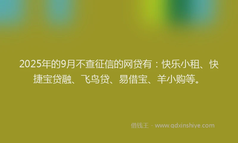 2025年的9月不查征信的网贷有：快乐小租、快捷宝贷融、飞鸟贷、易借宝、羊小购等。