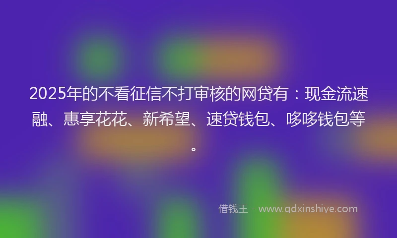 2025年的不看征信不打审核的网贷有：现金流速融、惠享花花、新希望、速贷钱包、哆哆钱包等。