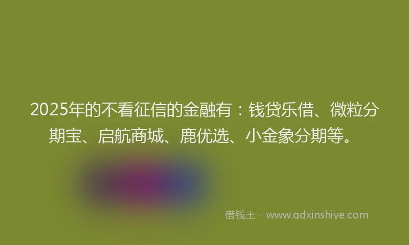 2025年的不看征信的金融有：钱贷乐借、微粒分期宝、启航商城、鹿优选、小金象分期等。