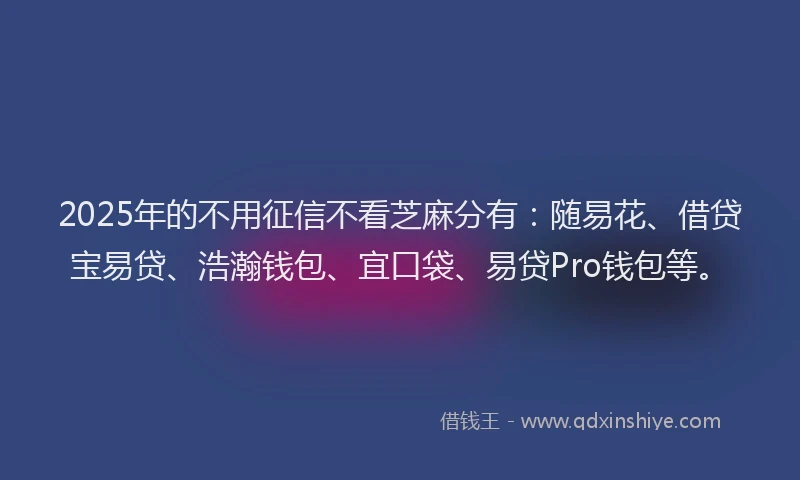 2025年的不用征信不看芝麻分有：随易花、借贷宝易贷、浩瀚钱包、宜口袋、易贷Pro钱包等。