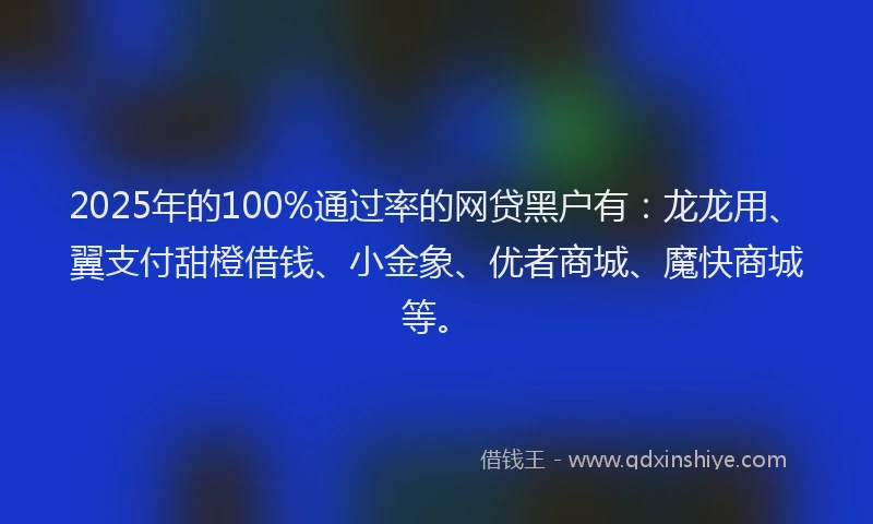 2025年的100%通过率的网贷黑户有：龙龙用、翼支付甜橙借钱、小金象、优者商城、魔快商城等。