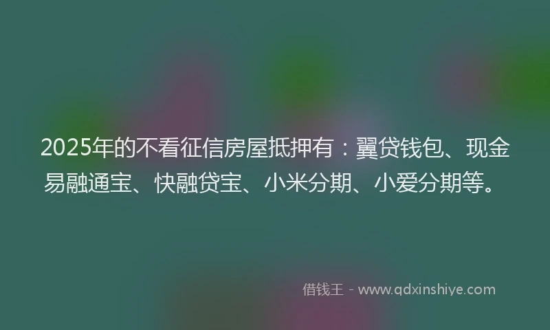 2025年的不看征信房屋抵押有：翼贷钱包、现金易融通宝、快融贷宝、小米分期、小爱分期等。
