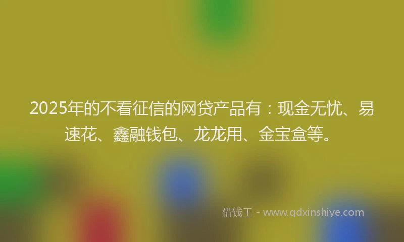 2025年的不看征信的网贷产品有：现金无忧、易速花、鑫融钱包、龙龙用、金宝盒等。