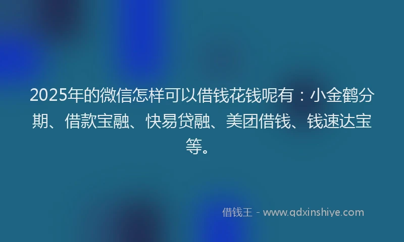 2025年的微信怎样可以借钱花钱呢有：小金鹤分期、借款宝融、快易贷融、美团借钱、钱速达宝等。