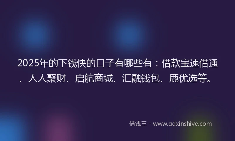2025年的下钱快的口子有哪些有：借款宝速借通、人人聚财、启航商城、汇融钱包、鹿优选等。