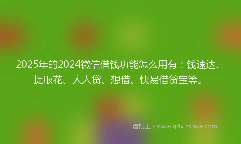 2025年的2024微信借钱功能怎么用有：钱速达、提取花、人人贷、想借、快易借贷宝等。