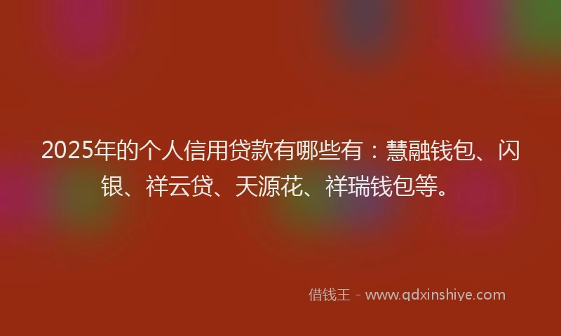 2025年的个人信用贷款有哪些有：慧融钱包、闪银、祥云贷、天源花、祥瑞钱包等。