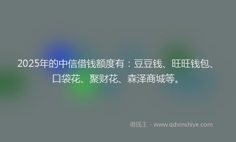 2025年的中信借钱额度有：豆豆钱、旺旺钱包、口袋花、聚财花、森泽商城等。