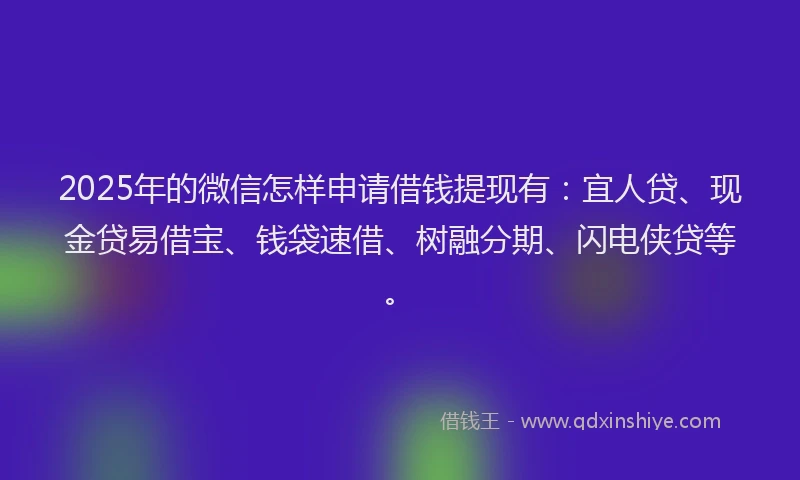 2025年的微信怎样申请借钱提现有：宜人贷、现金贷易借宝、钱袋速借、树融分期、闪电侠贷等。