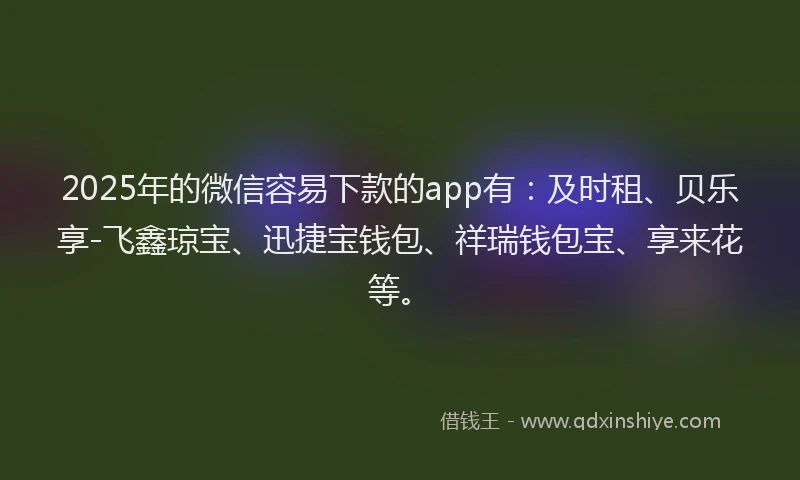 2025年的微信容易下款的app有：及时租、贝乐享-飞鑫琼宝、迅捷宝钱包、祥瑞钱包宝、享来花等。