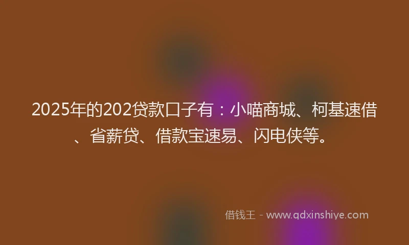 2025年的202贷款口子有：小喵商城、柯基速借、省薪贷、借款宝速易、闪电侠等。
