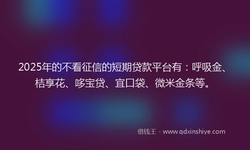 2025年的不看征信的短期贷款平台有：呼吸金、桔享花、哆宝贷、宜口袋、微米金条等。