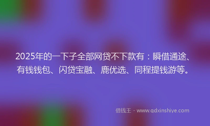 2025年的一下子全部网贷不下款有：瞬借通途、有钱钱包、闪贷宝融、鹿优选、同程提钱游等。