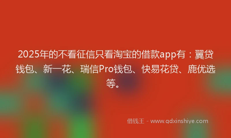 2025年的不看征信只看淘宝的借款app有：翼贷钱包、新一花、瑞信Pro钱包、快易花贷、鹿优选等。