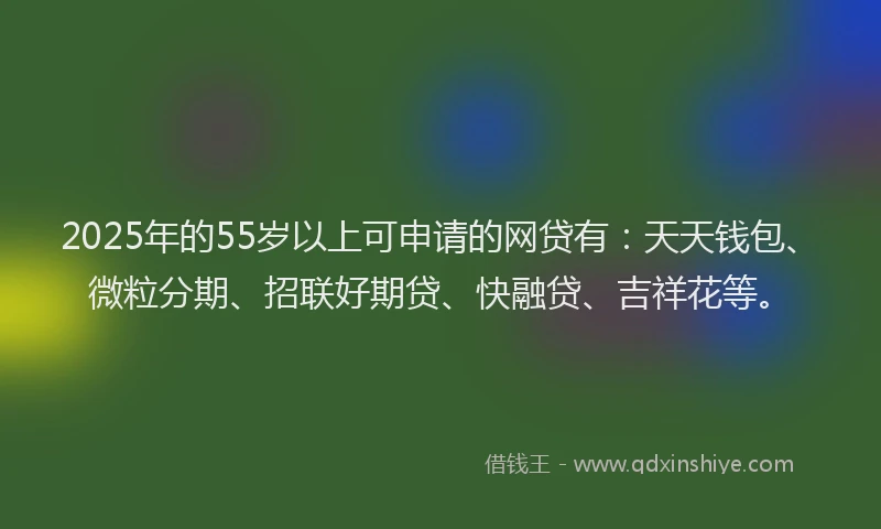 2025年的55岁以上可申请的网贷有：天天钱包、微粒分期、招联好期贷、快融贷、吉祥花等。