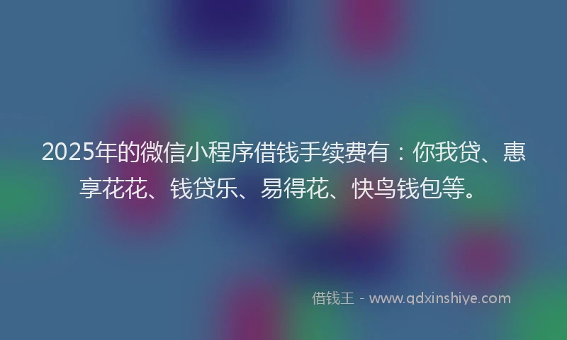 2025年的微信小程序借钱手续费有：你我贷、惠享花花、钱贷乐、易得花、快鸟钱包等。