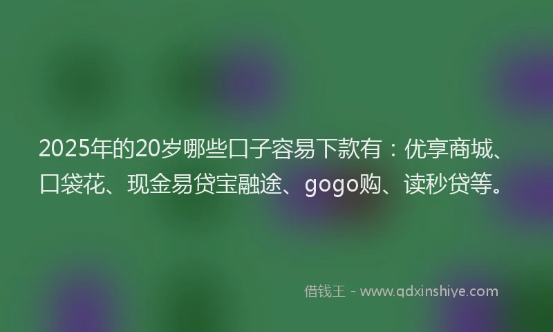 2025年的20岁哪些口子容易下款有：优享商城、口袋花、现金易贷宝融途、gogo购、读秒贷等。