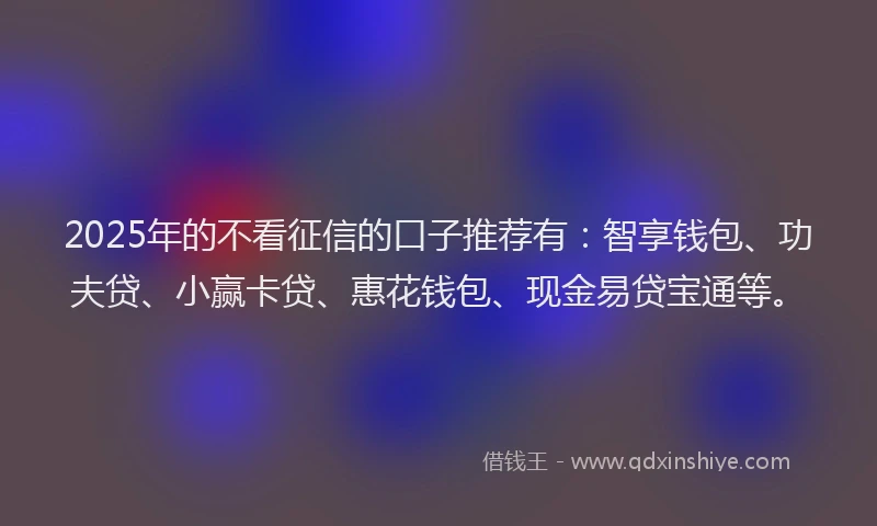2025年的不看征信的口子推荐有：智享钱包、功夫贷、小赢卡贷、惠花钱包、现金易贷宝通等。