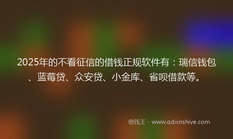 2025年的不看征信的借钱正规软件有：瑞信钱包、蓝莓贷、众安贷、小金库、省呗借款等。