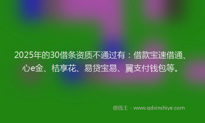 2025年的30借条资质不通过有：借款宝速借通、心e金、桔享花、易贷宝易、翼支付钱包等。