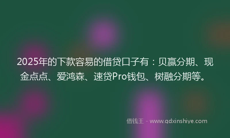 2025年的下款容易的借贷口子有：贝赢分期、现金点点、爱鸿森、速贷Pro钱包、树融分期等。