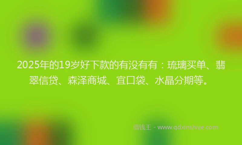 2025年的19岁好下款的有没有有：琉璃买单、翡翠信贷、森泽商城、宜口袋、水晶分期等。