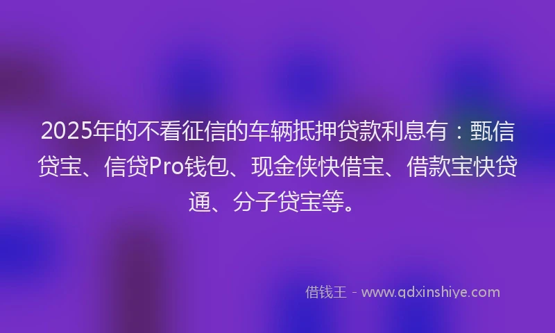 2025年的不看征信的车辆抵押贷款利息有：甄信贷宝、信贷Pro钱包、现金侠快借宝、借款宝快贷通、分子贷宝等。