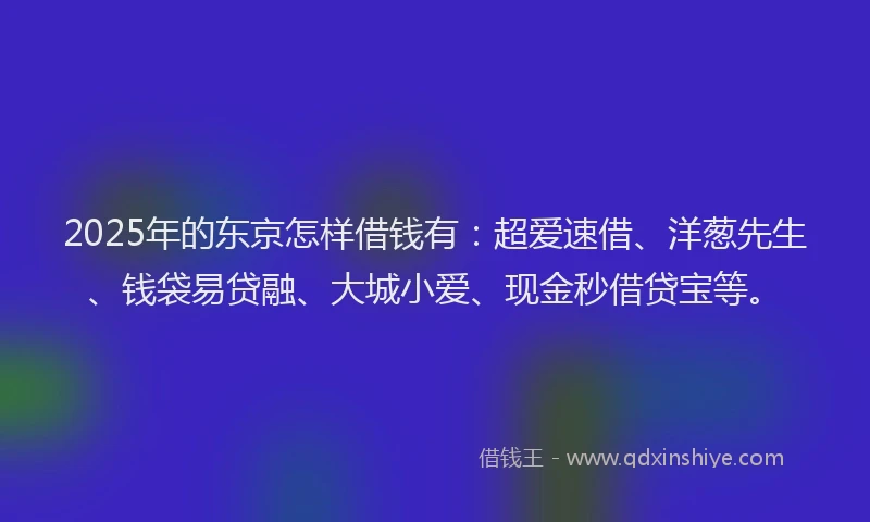 2025年的东京怎样借钱有：超爱速借、洋葱先生、钱袋易贷融、大城小爱、现金秒借贷宝等。