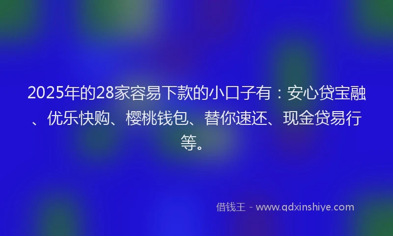 2025年的28家容易下款的小口子有：安心贷宝融、优乐快购、樱桃钱包、替你速还、现金贷易行等。