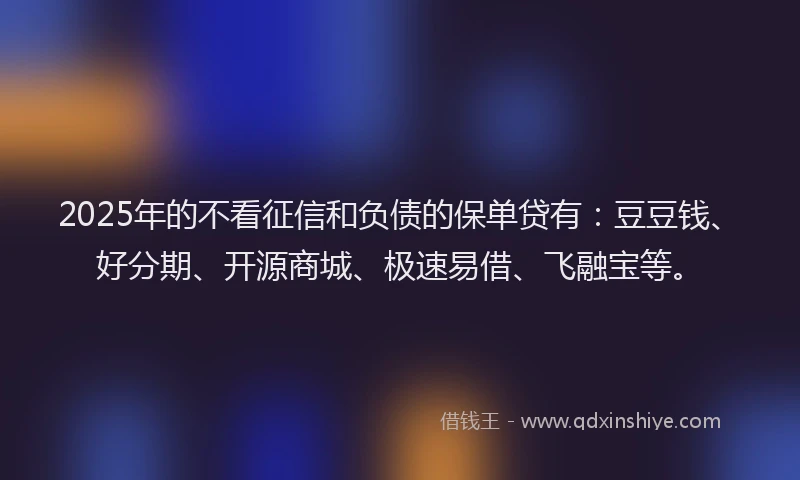 2025年的不看征信和负债的保单贷有：豆豆钱、好分期、开源商城、极速易借、飞融宝等。
