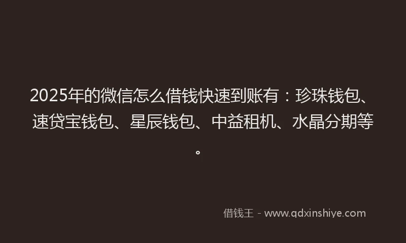 2025年的微信怎么借钱快速到账有：珍珠钱包、速贷宝钱包、星辰钱包、中益租机、水晶分期等。