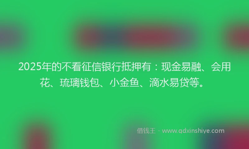 2025年的不看征信银行抵押有：现金易融、会用花、琉璃钱包、小金鱼、滴水易贷等。