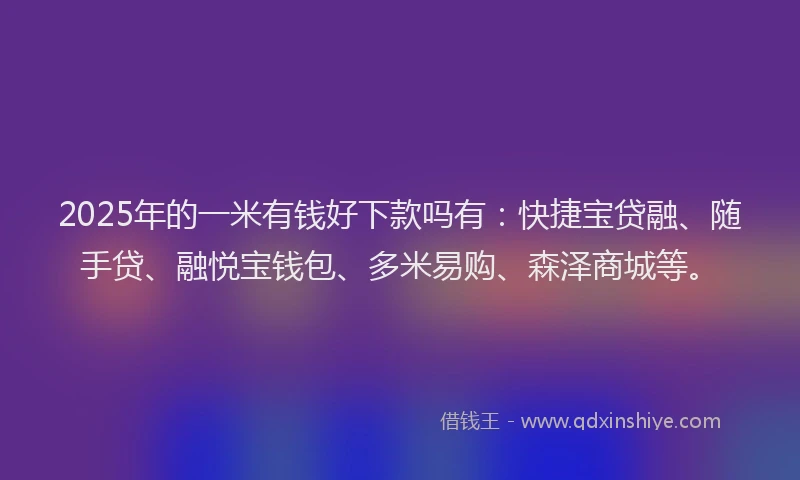 2025年的一米有钱好下款吗有：快捷宝贷融、随手贷、融悦宝钱包、多米易购、森泽商城等。