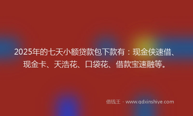2025年的七天小额贷款包下款有：现金侠速借、现金卡、天浩花、口袋花、借款宝速融等。