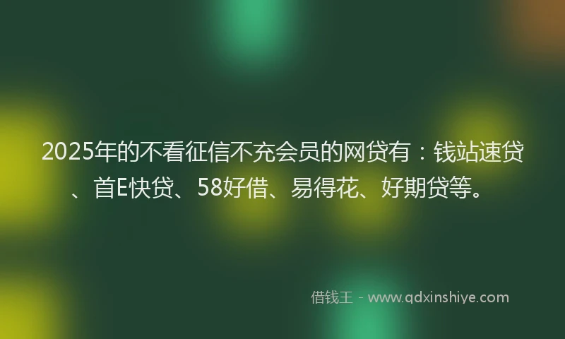 2025年的不看征信不充会员的网贷有：钱站速贷、首E快贷、58好借、易得花、好期贷等。