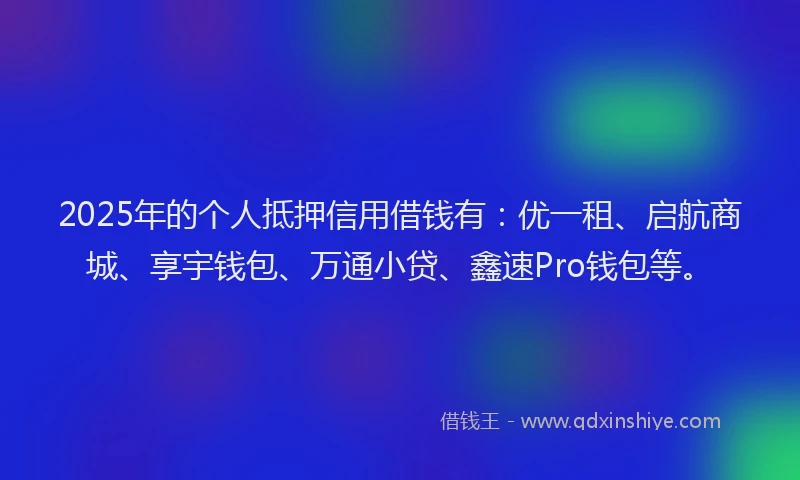2025年的个人抵押信用借钱有：优一租、启航商城、享宇钱包、万通小贷、鑫速Pro钱包等。