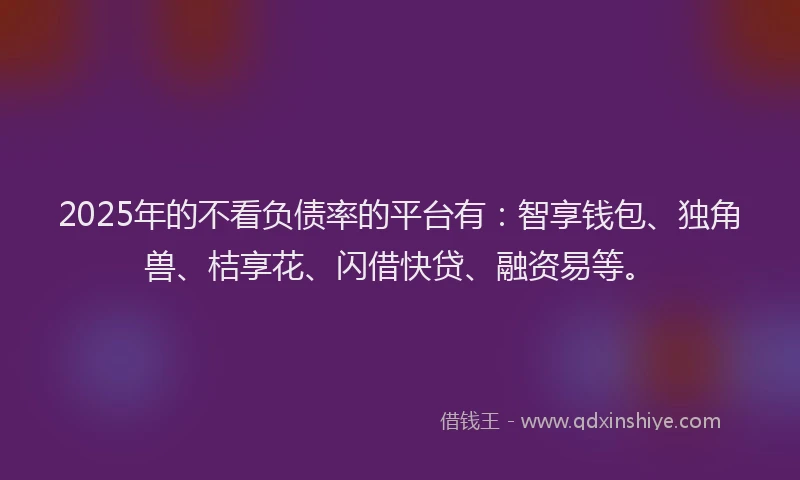 2025年的不看负债率的平台有：智享钱包、独角兽、桔享花、闪借快贷、融资易等。