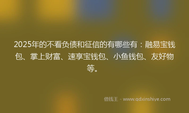 2025年的不看负债和征信的有哪些有：融易宝钱包、掌上财富、速享宝钱包、小鱼钱包、友好物等。