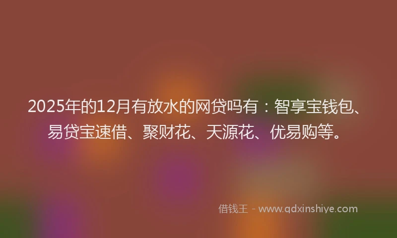 2025年的12月有放水的网贷吗有：智享宝钱包、易贷宝速借、聚财花、天源花、优易购等。