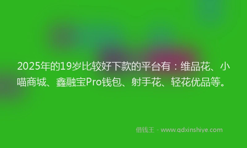 2025年的19岁比较好下款的平台有：维品花、小喵商城、鑫融宝Pro钱包、射手花、轻花优品等。