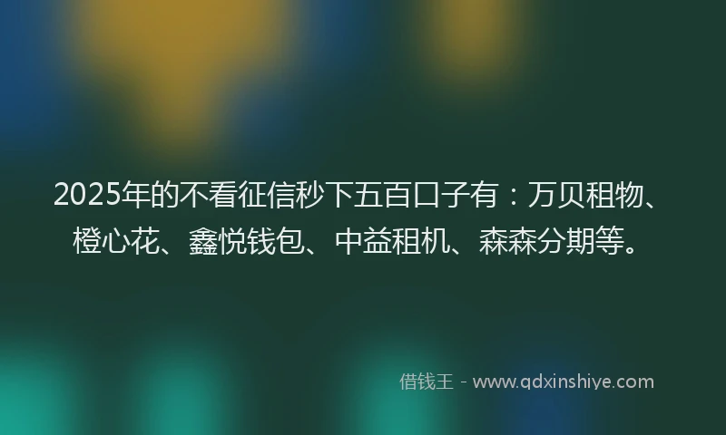 2025年的不看征信秒下五百口子有：万贝租物、橙心花、鑫悦钱包、中益租机、森森分期等。