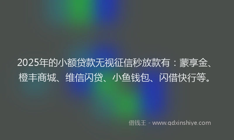 2025年的小额贷款无视征信秒放款有：蒙享金、橙丰商城、维信闪贷、小鱼钱包、闪借快行等。
