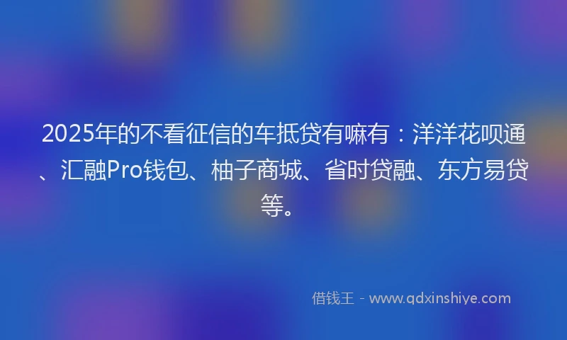 2025年的不看征信的车抵贷有嘛有：洋洋花呗通、汇融Pro钱包、柚子商城、省时贷融、东方易贷等。