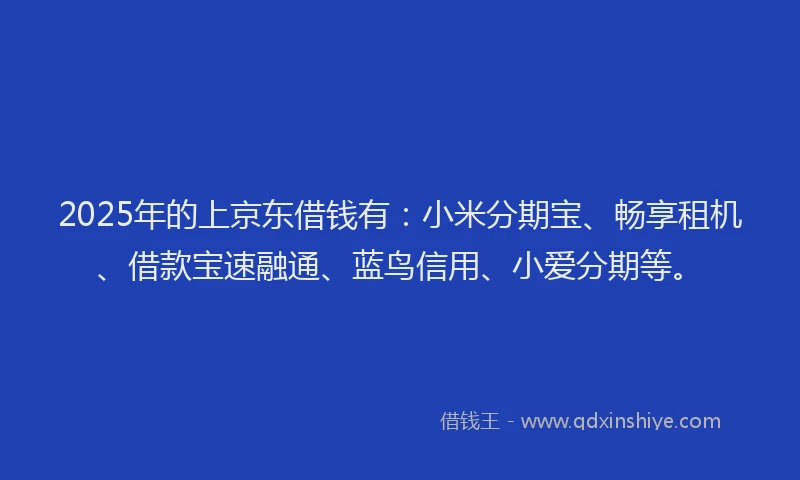 2025年的上京东借钱有：小米分期宝、畅享租机、借款宝速融通、蓝鸟信用、小爱分期等。