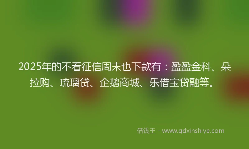 2025年的不看征信周末也下款有：盈盈金科、朵拉购、琉璃贷、企鹅商城、乐借宝贷融等。