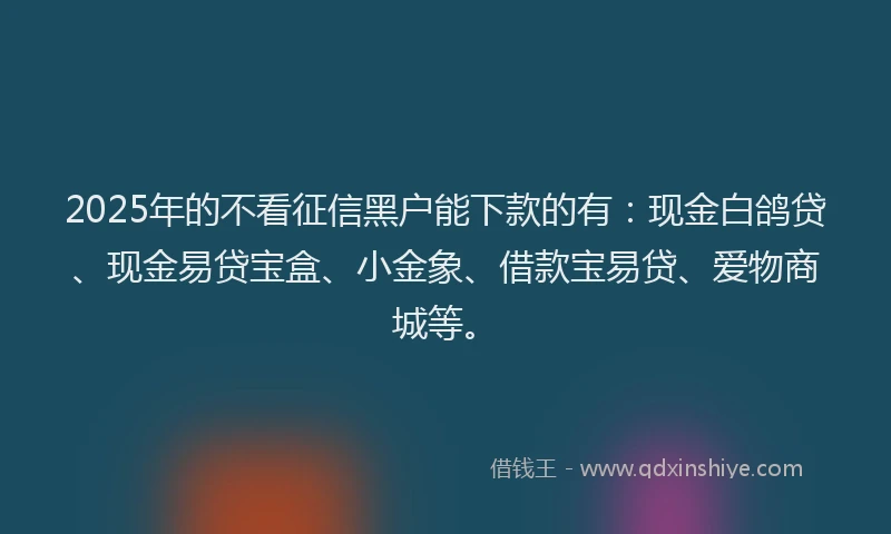 2025年的不看征信黑户能下款的有：现金白鸽贷、现金易贷宝盒、小金象、借款宝易贷、爱物商城等。