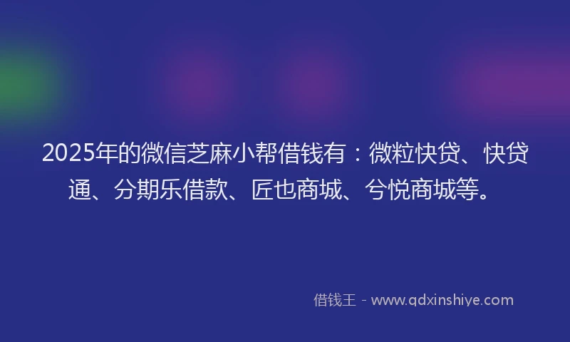 2025年的微信芝麻小帮借钱有：微粒快贷、快贷通、分期乐借款、匠也商城、兮悦商城等。
