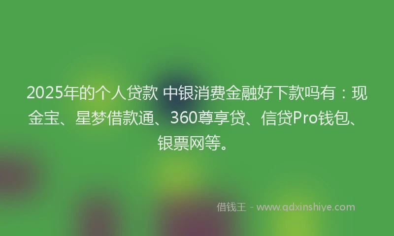 2025年的个人贷款 中银消费金融好下款吗有：现金宝、星梦借款通、360尊享贷、信贷Pro钱包、银票网等。